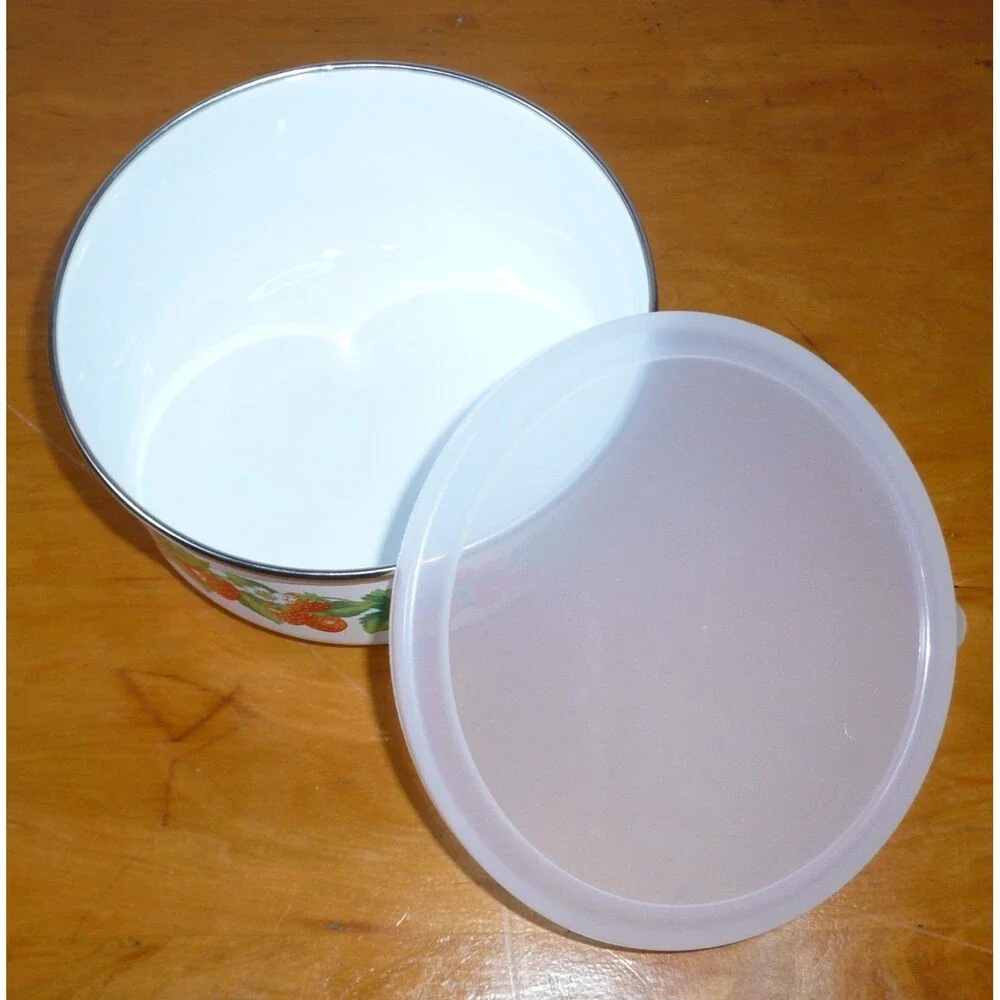 Kobe Kitchen Enamel Metal Mixing Bowls Set Of 3 Strawberry Vintage With Lids